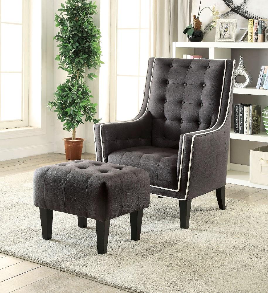 Wooden & Fabric Chair & Ottoman, 2 Piece Pack