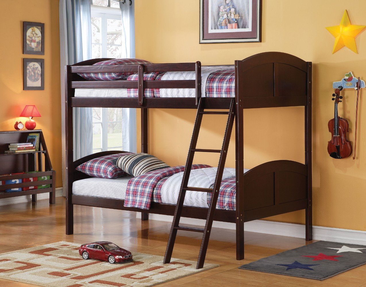 Wooden Twin/Twin Bunk Bed, Espresso Brown