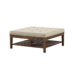 Wooden Rectangular Cocktail Ottoman (Square), Beige Linen &  Oak Brown