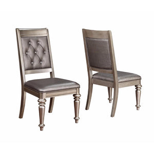 Wooden Dining Armless Chair With Tufted Back, Gray & Silver, Set of 2