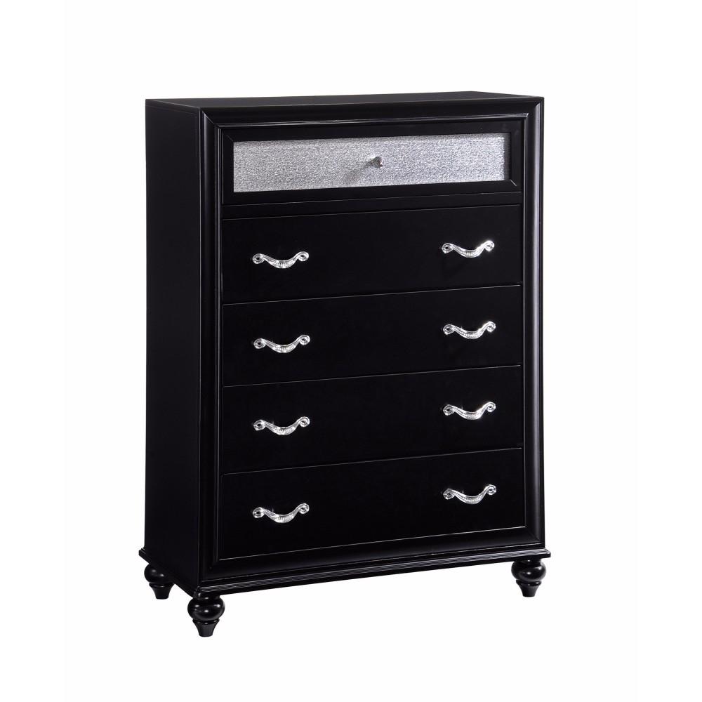 Wooden 5 Drawer Chest, Black