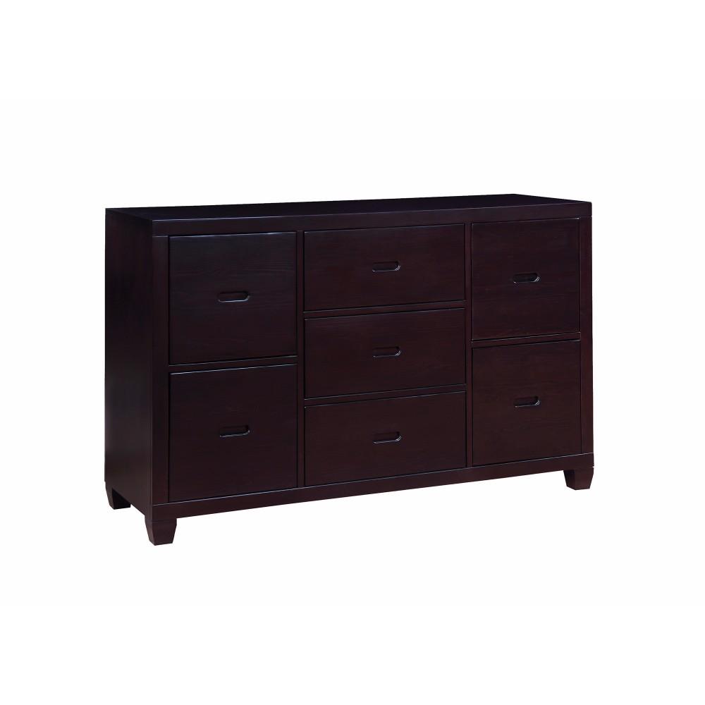 Wooden seven Drawer Dresser, Cappuccino Brown