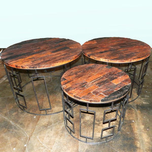 Wood/Metal Table Set, Brown, Set Of 3