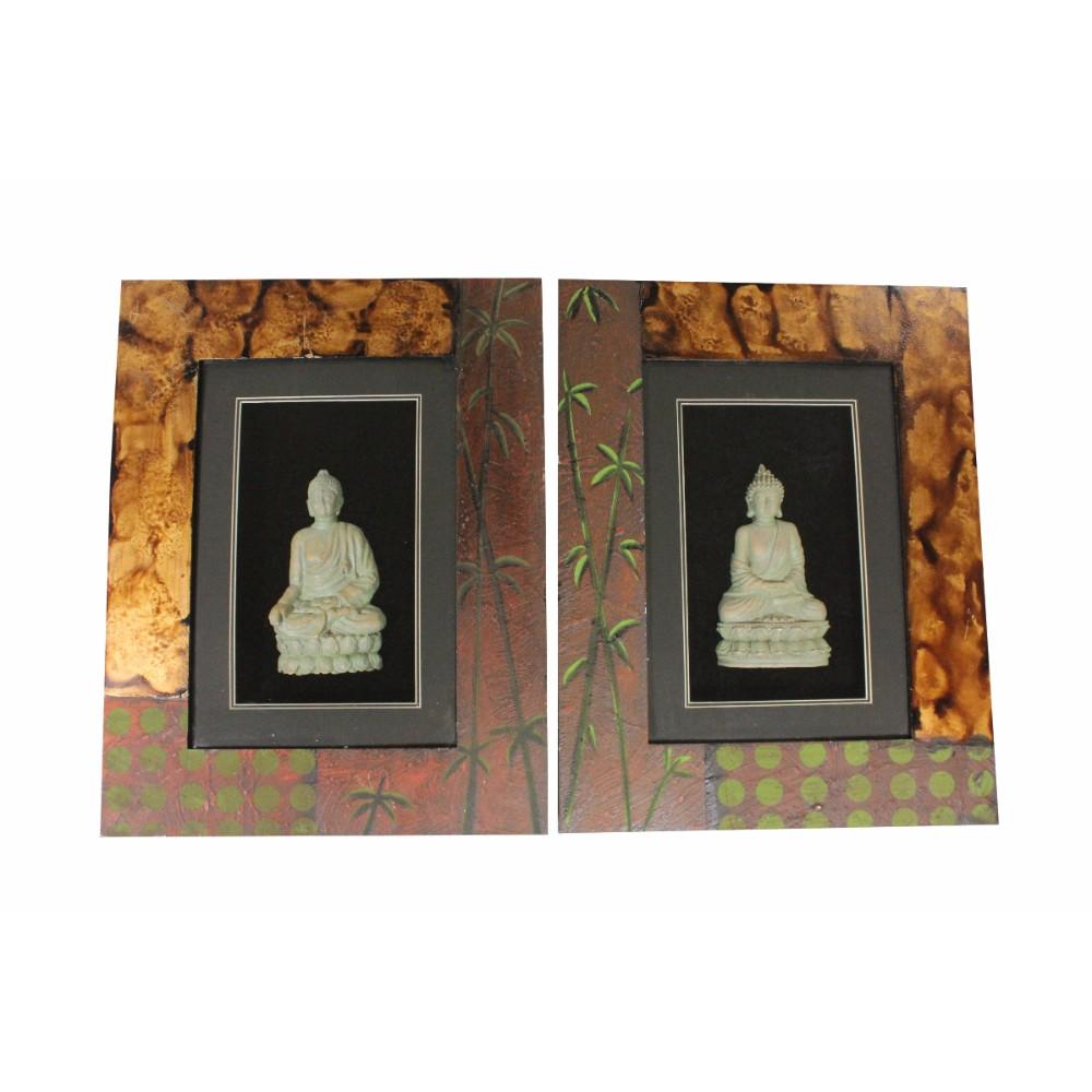 Wooden Buddha Wall decor, Multicolor, Assortment Of 2