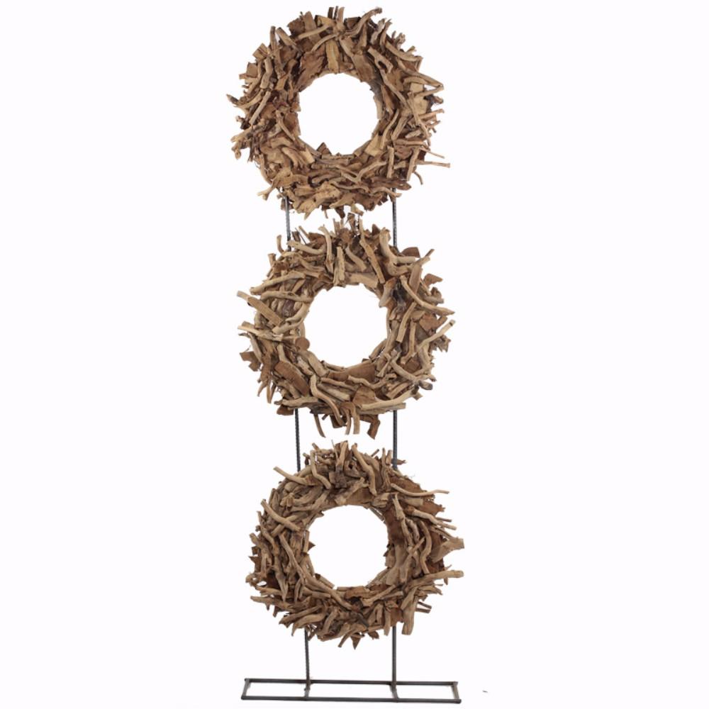 Wood/Metal Tea Root Circle decoration, Brown