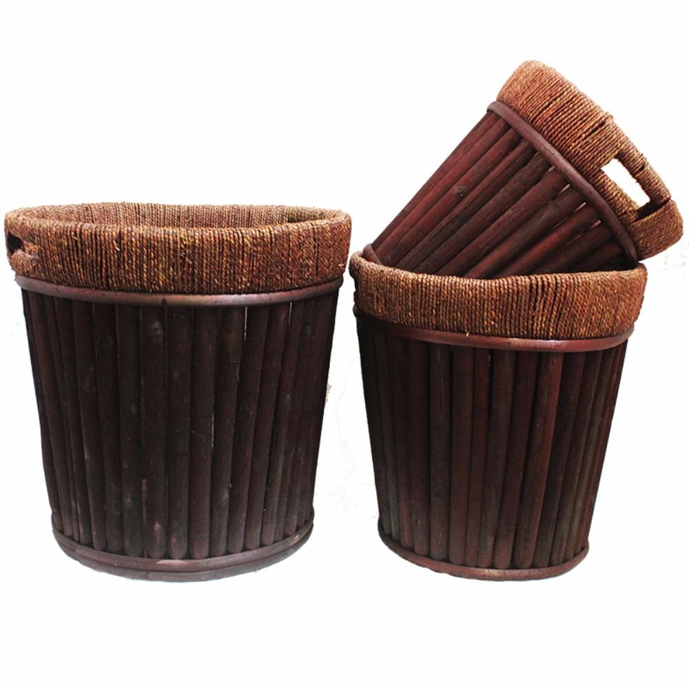 Willow Round Planter, Dark Brown, Set Of 3