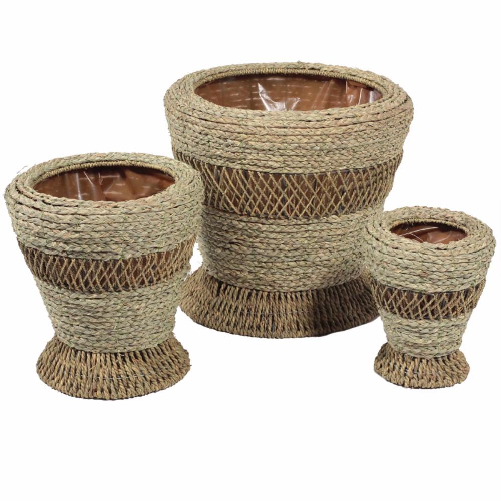 Woven Patterned Baskets, Beige, Set Of 3