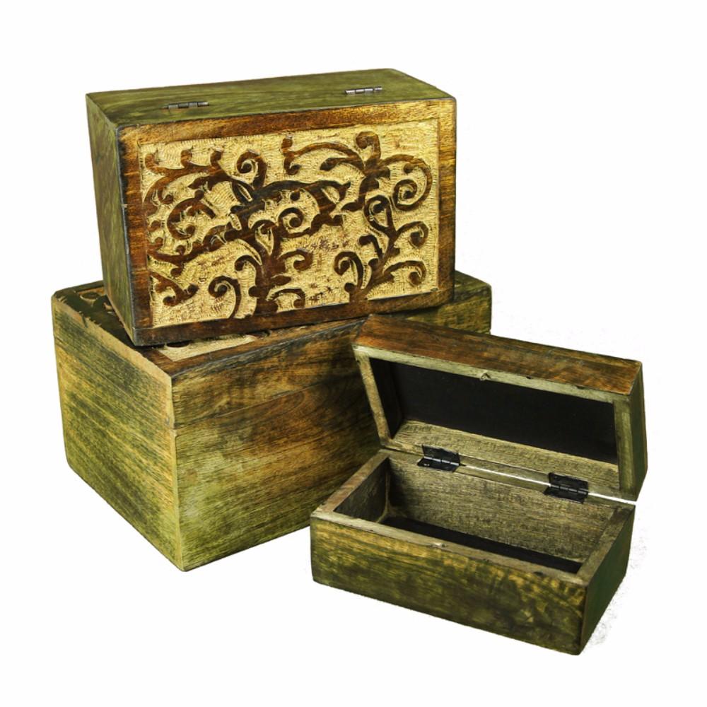 Wooden Jewelry Box, Set Of 3, Brown