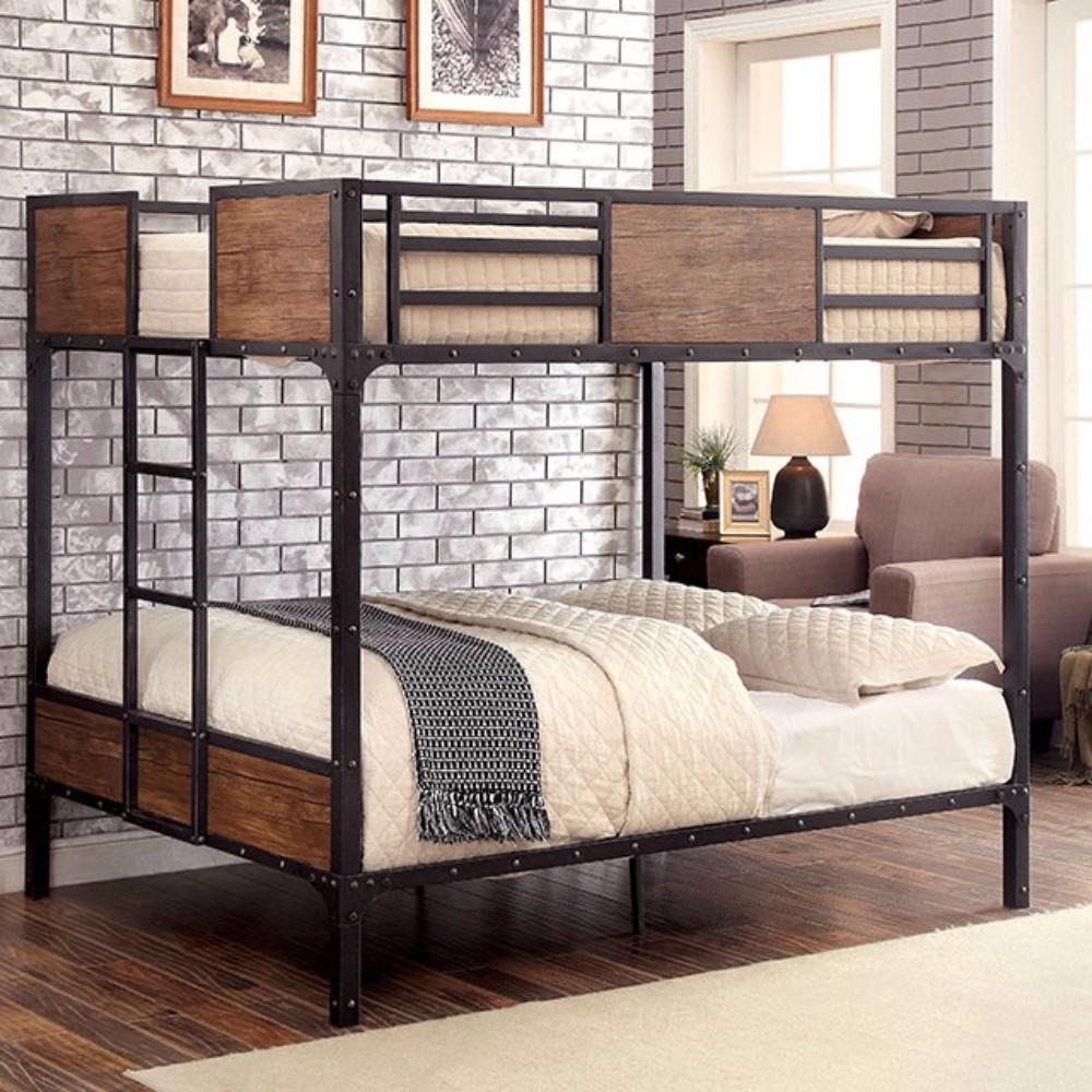 Wooden & Metal Frame Full/Full Size Bunk Bed, Black