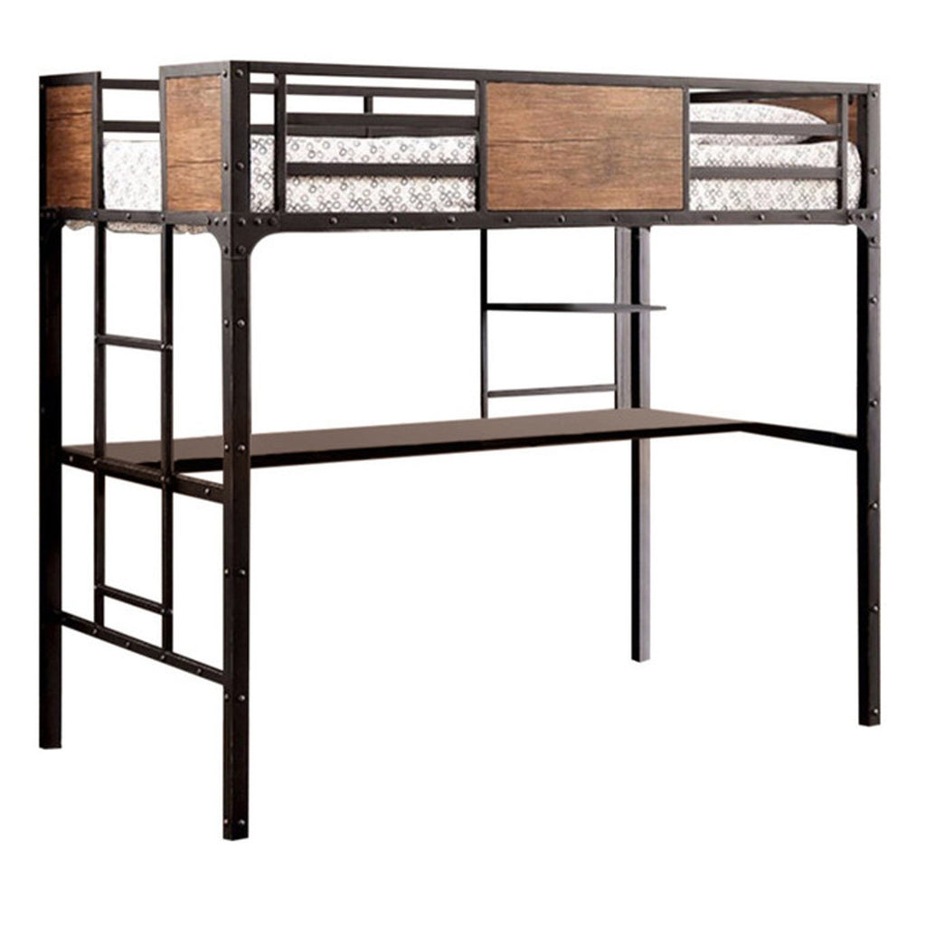 Wooden & Metal Twin Size Bunk Bed With Workstation, Black