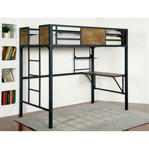 Wooden & Metal Twin Size Bunk Bed With Workstation, Black