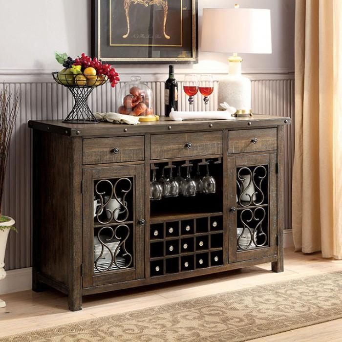 Wooden Server with Wine Holder, Brown