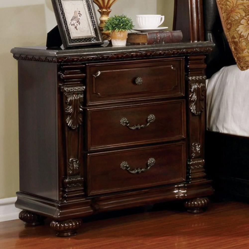 Wooden Night Stand with 3 Drawers Brown