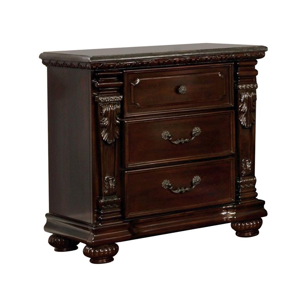 Wooden Night Stand with 3 Drawers Brown