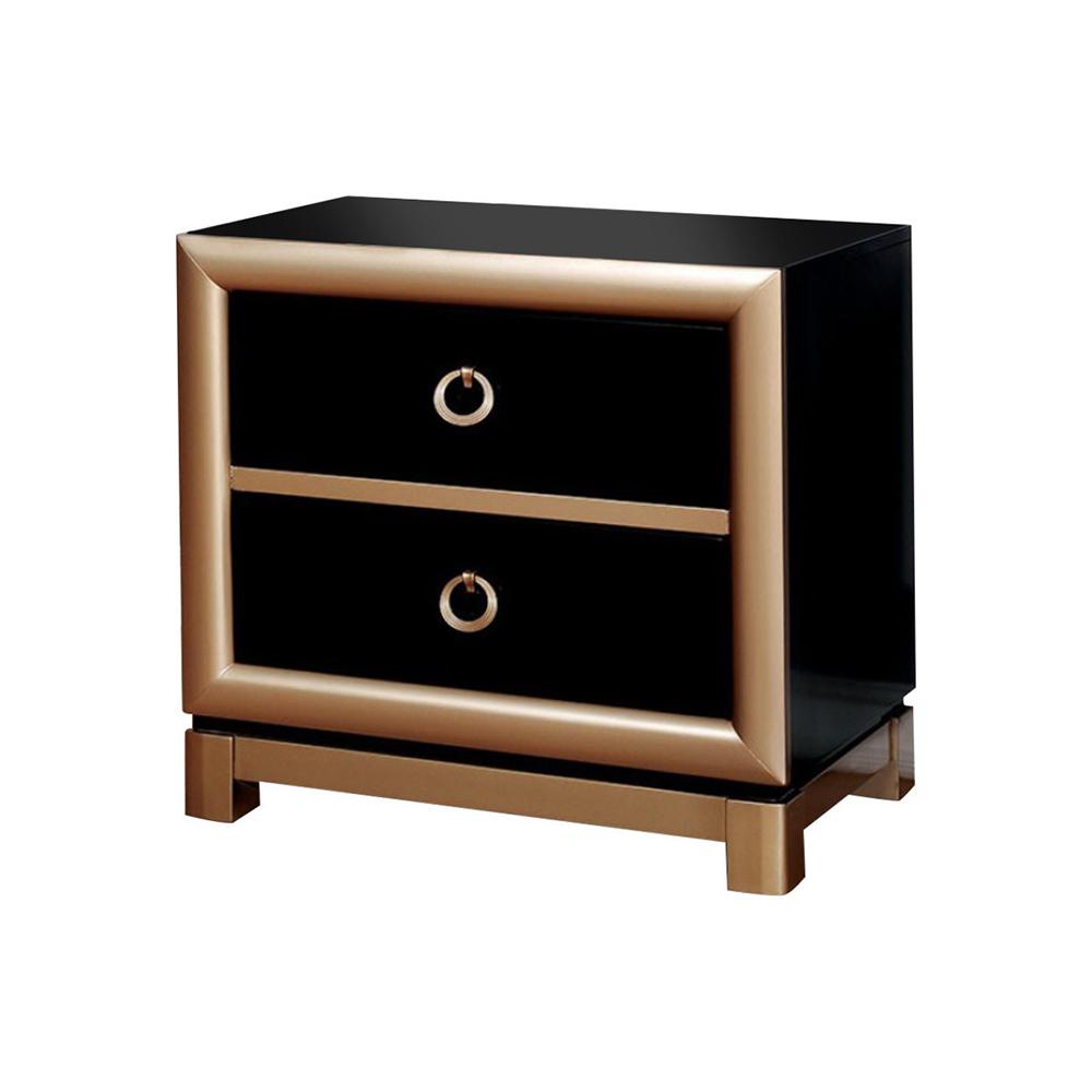 Wooden Night Stand with 2 Drawers , Black and  Gold