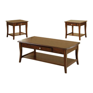 3 piece pack of 1 Coffee Table and 2 End tables With Drawer, Brown,