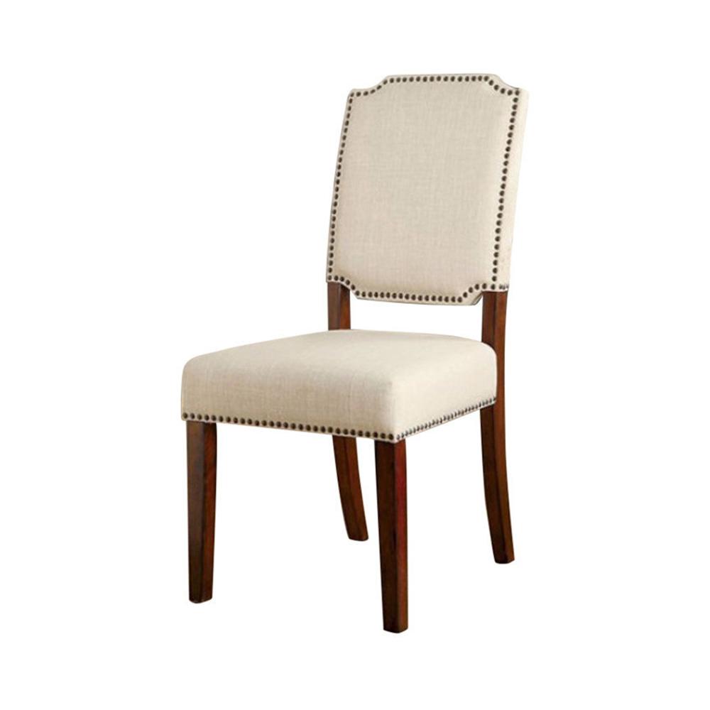 Wooden Side chair with padded Ivory Seat, Cherry Brown, Pack of 2