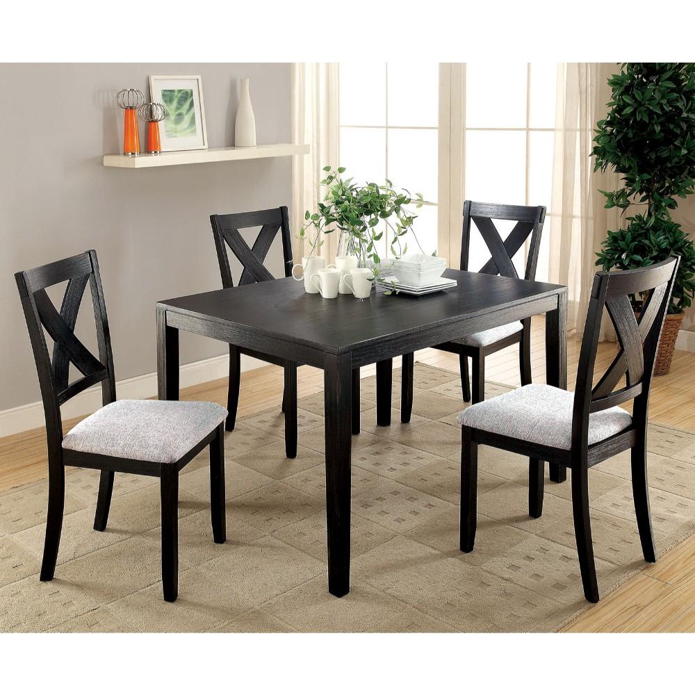 Wooden Dining Table Set Of 5, Black and Gray