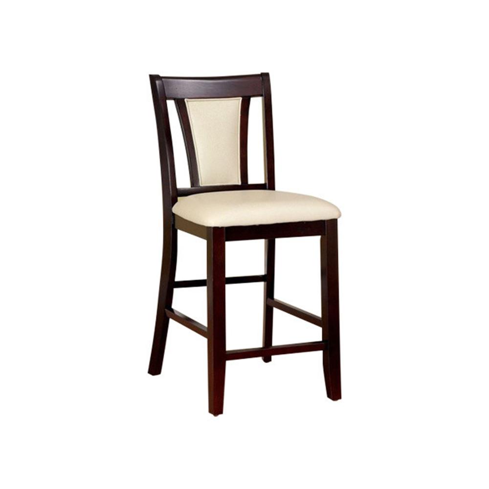 Wooden Side Chair With Padded Ivory Seat & Back, Pack Of 2, Cherry Brown