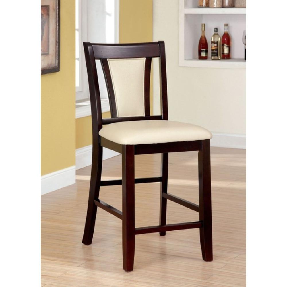 Wooden Side Chair With Padded Ivory Seat & Back, Pack Of 2, Cherry Brown