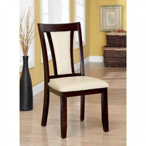 Wooden Side Chair With Padded Ivory Seat & Back, Pack Of 2, Cherry Brown