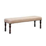 Wooden Bench With Padded Fabric Seat, Cherry Brown