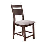 Wooden Counter Height Chair With Gray Seat, Pack of 2, Dark Brown