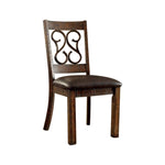 Wooden Armless Side Chair With Leather Seat, Rustic Walnut Brown, Pack of 2