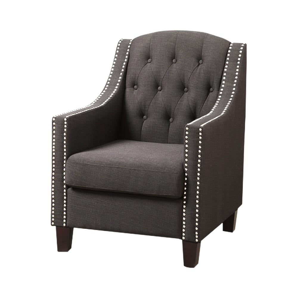 Wood & Polyfiber Accent Chair With Nailhead Trim, Gray