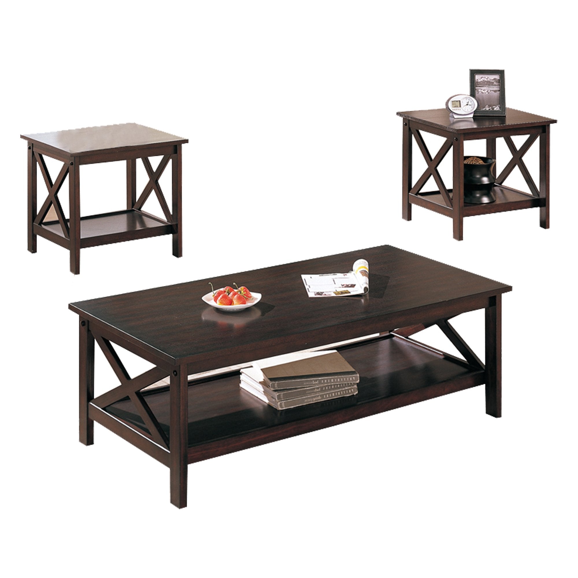 3 Piece Table Set In Cappuccino Brown