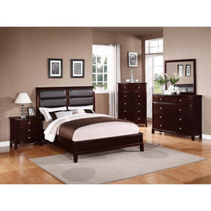 Wooden C.King Bed With Boxed Faux Leather HB, Medium Cherry