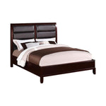 Wooden E.King Bed With Boxed Faux Leather HB, Medium Cherry