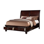 Wooden Cal.King Bed With 2 Under Bed Drawers, Smooth Cherry Finish