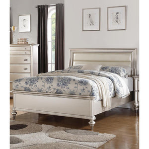 Wooden E.King Bed With Silver PU HB, Shinny Silver Finish