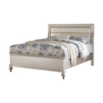 Wooden Queen Bed With Silver PU HB, Shinny Silver Finish