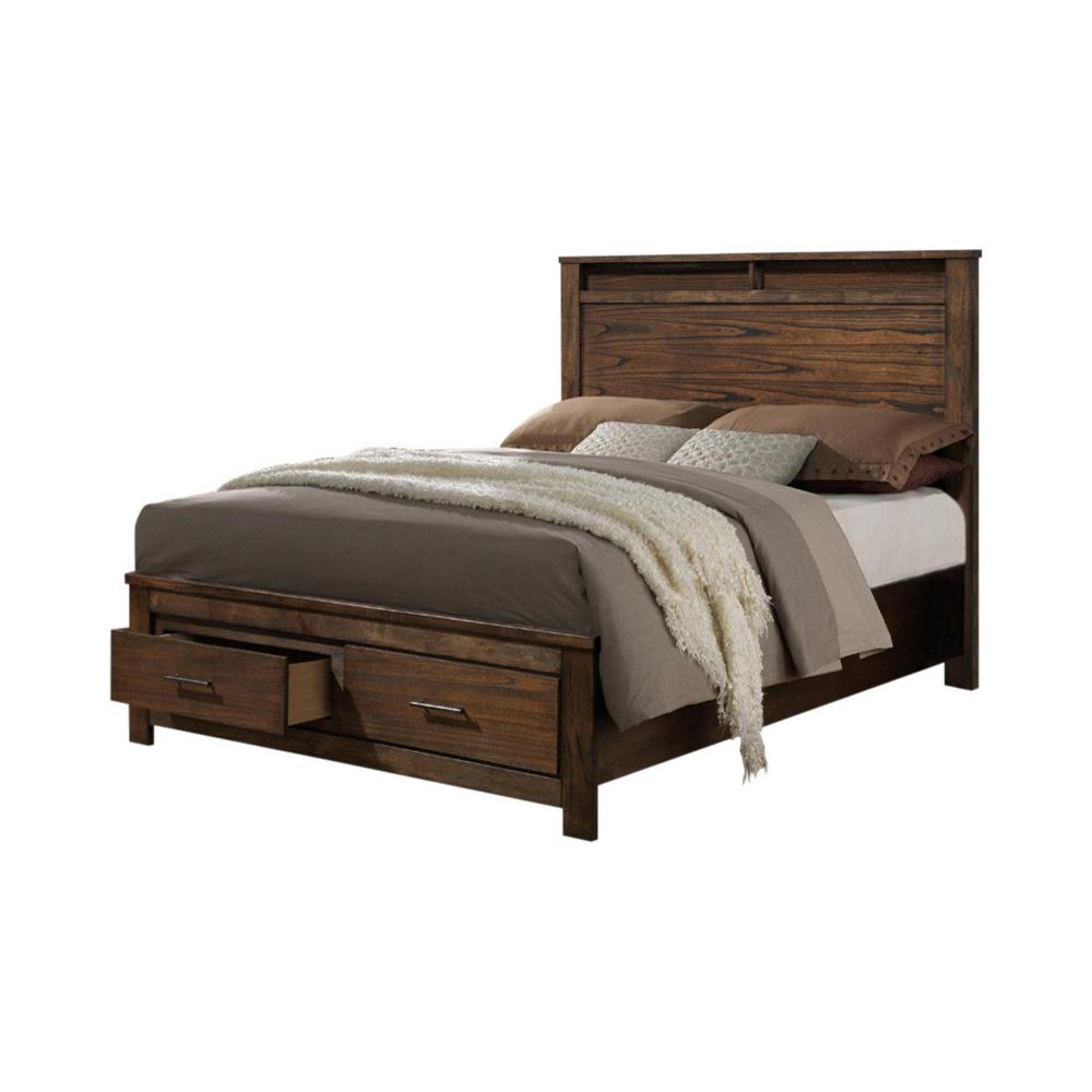 Wooden E.King Bed With Display And Storage Drawers, Oak Finish