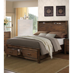 Wooden E.King Bed With Display And Storage Drawers, Oak Finish