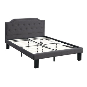 Wooden Full Bed With Button Tufted Headboard, Ash Black