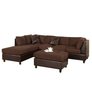 3 Piece Reversible Fabric And Faux Leather Sectional Sofa, Chocolate Finish