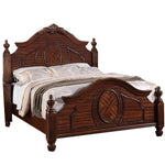 Wooden E.King Bed With Circular Floral Design, Cherry Finish