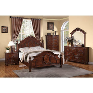 Wooden E.King Bed With Circular Floral Design, Cherry Finish