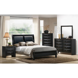 Wooden Cal.King Bed With Black PU-HB, Gray Finish