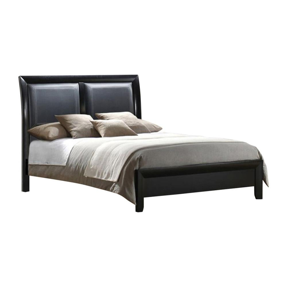 Wooden Queen Bed With Black PU-HB, Gray Finish