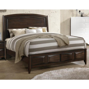 Wooden Queen Bed With 3D Design on Front Board Oak Brown