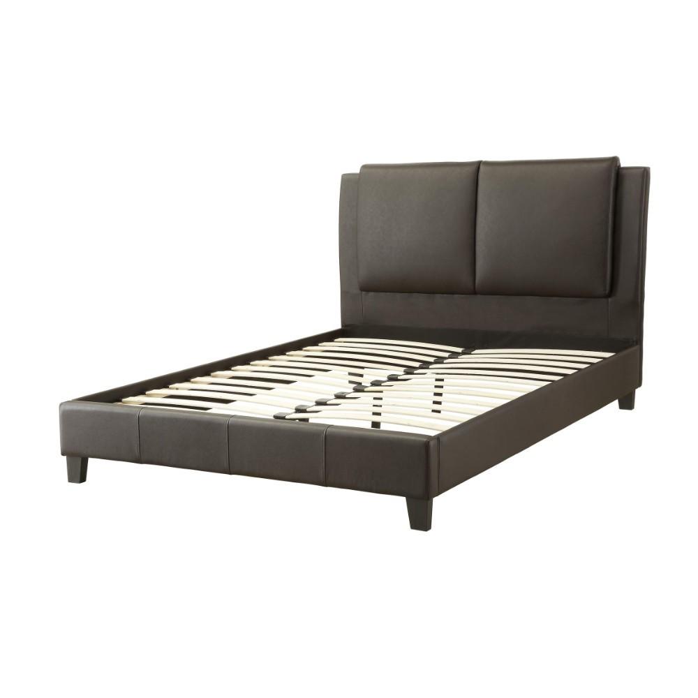 Wooden C.King Bed With PU Head Board, Brown