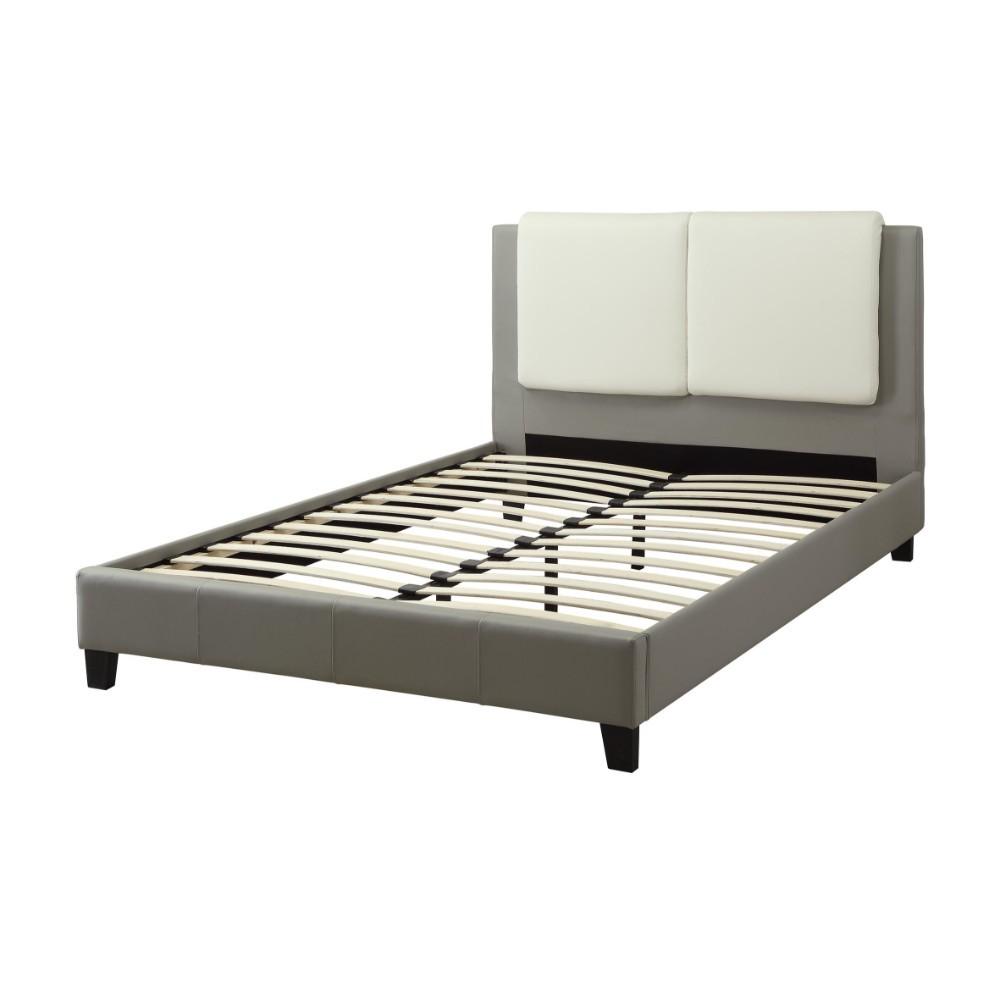 Wooden E.King Bed With White PU Head Board, Gray