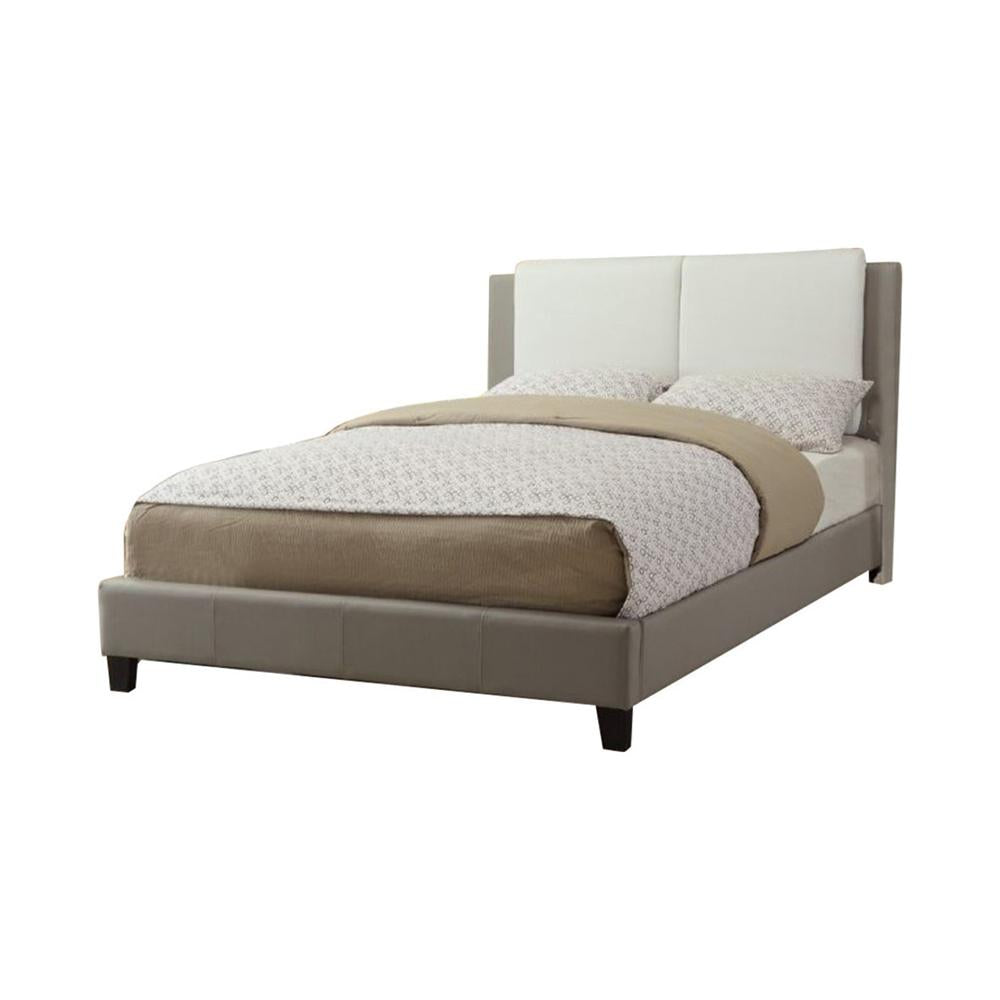 Wooden Full Bed With White PU Head Board, Gray