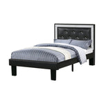 Wooden Full Bed With Ash-Black PU Tufted Head Board, Black Finish