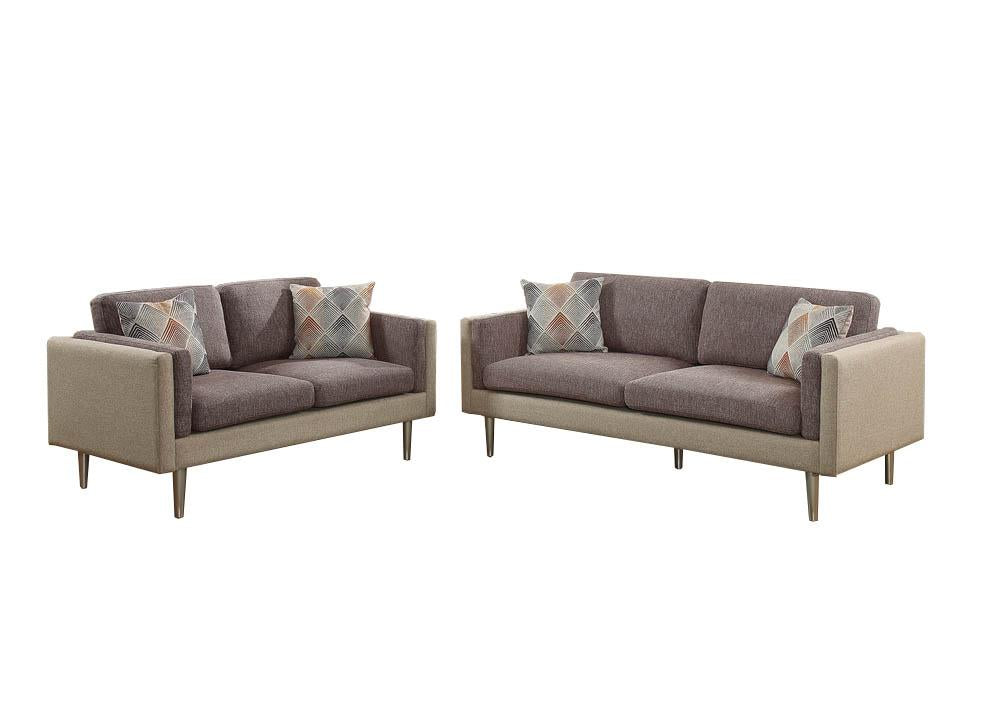 2 Piece Sofa Set With Accent Pillows In Brown