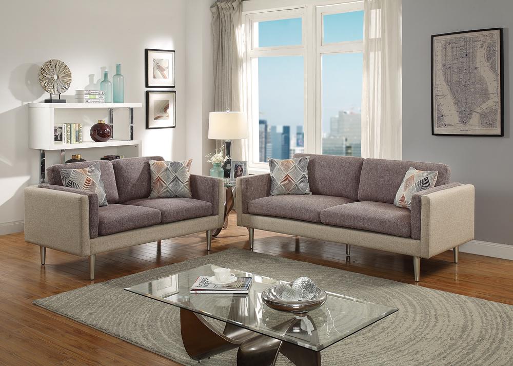 2 Piece Sofa Set With Accent Pillows In Brown